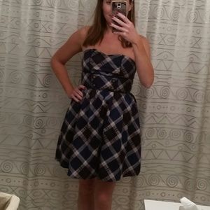 blue plaid cocktail party dress, size 5 juniors